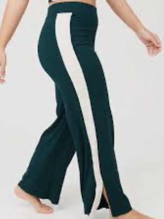 aerie Pants - Offline Wide-Leg Heavy Ribbed Dark Green Pants with White Side Stripe
